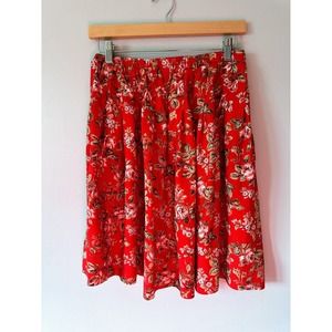 90s Vintage Susan Bristol Elastic Skirt Red Floral Roses Size Large